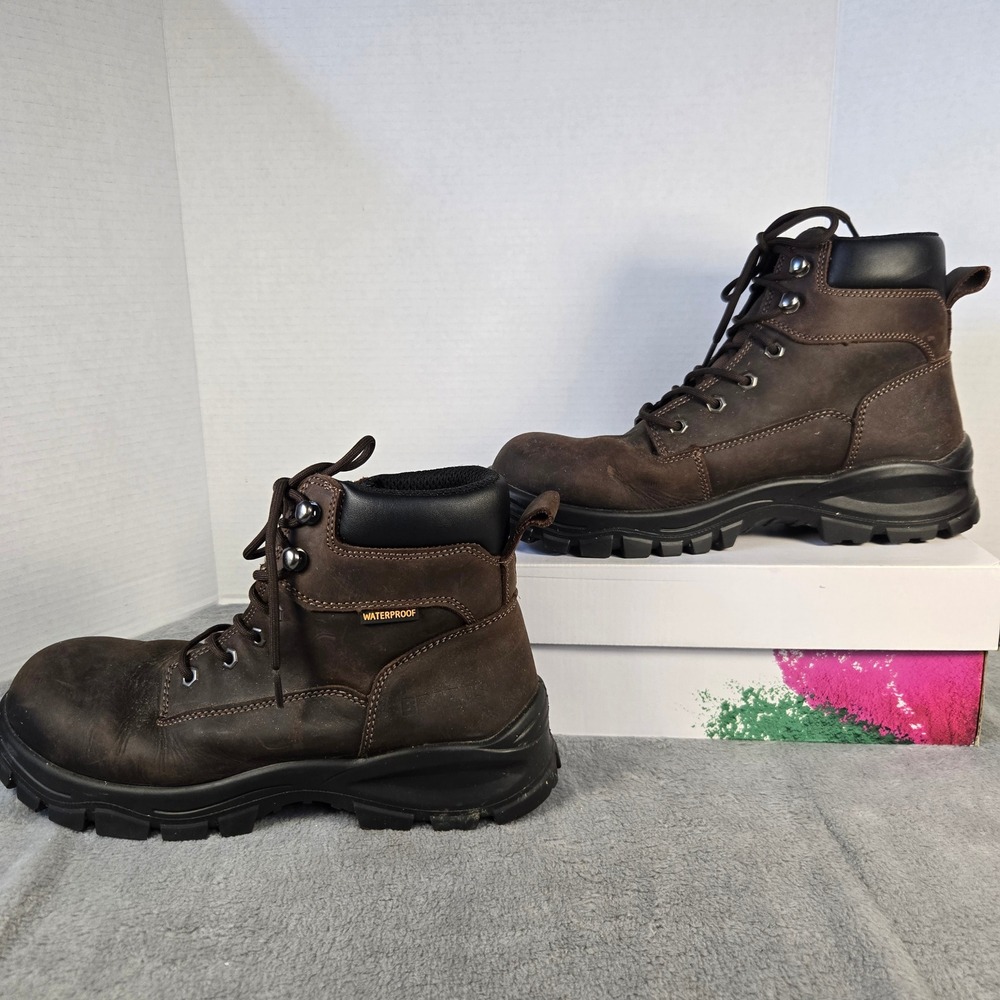 Brazos Mens 10.5D Waterproof Leather Work Boots Brown Oil Slip Resistant 162845
